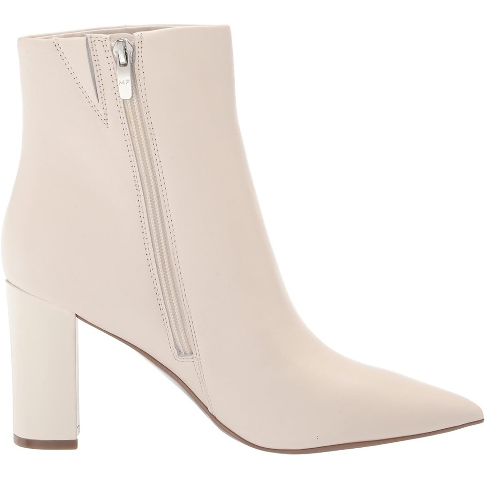 Marc Fisher Women's sz 6.5 Ivory Leather Glorena Ankle Boot Heel 3.5” with box
